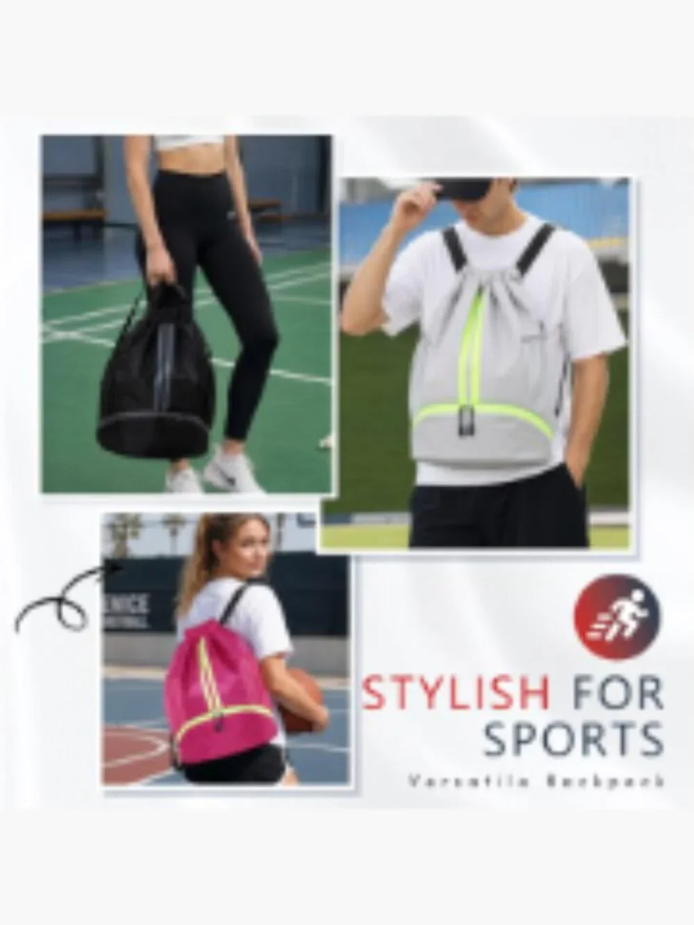 Gym Bag Drawstring Backpack with Shoe Compartment, Water Resistant for Sports,